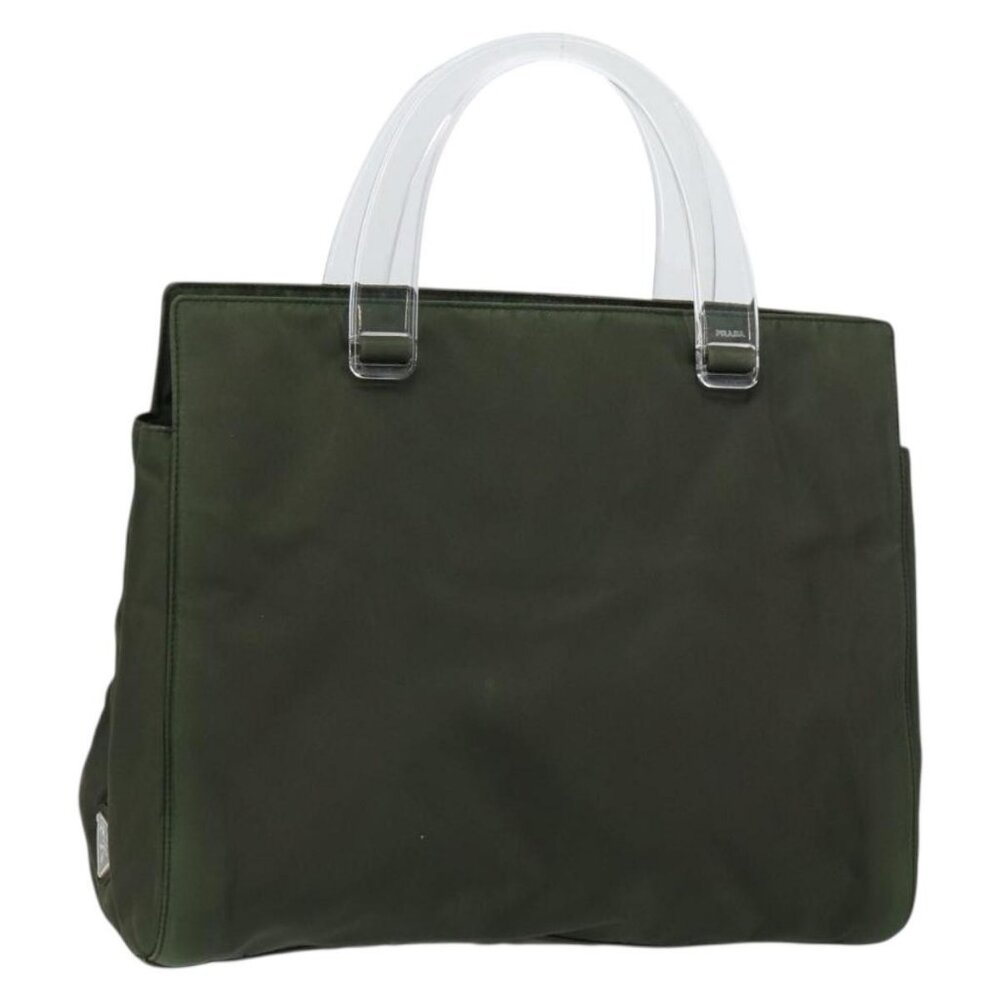 PRADA Hand Bag Nylon Khaki Silver Auth bs31898 - Picture 1 of 16